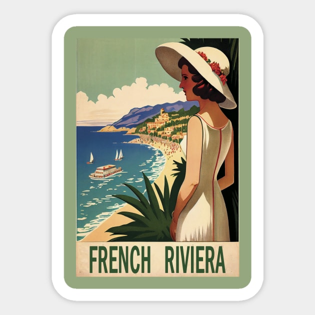 French Riviera Vintage Travel Poster Sticker by GreenMary Design